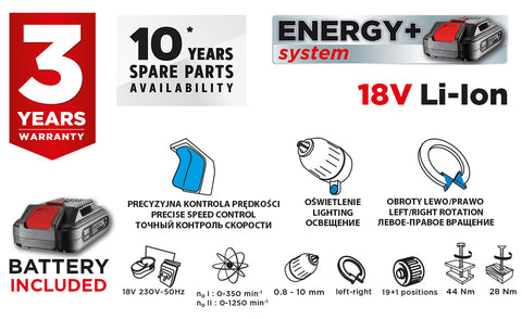 GRAPHITE 58G000-SET1 Akkus fúró Energy+, 18V/2Ah, 10mm gyorstokmány, akku+töltő!