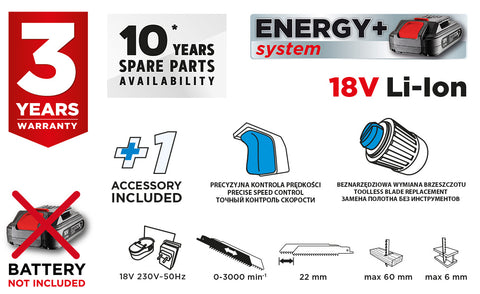 GRAPHITE 58G017 Akkus orrfűrész Energy+, 18V akku nélkül!!!