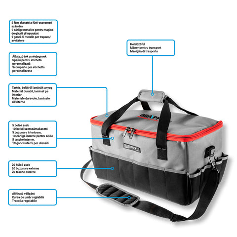GRAPHITE 58G021 Géptartó táska Energy+, 50x25x25cm, 24l