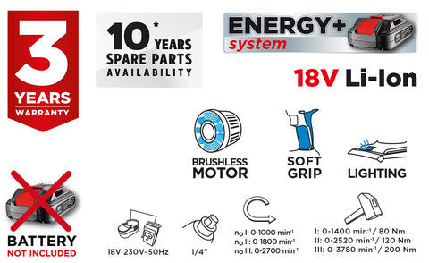 GRAPHITE 58G024 Akkus szénkefementes ütvecsavarozó 1/4"(hatszög), Energy+, 18V, 200Nm, akku nélkül!!!