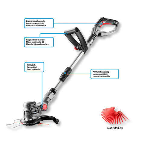 GRAPHITE 58G030 Akkus fűkasza, fűszegélynyíró Energy+, műanyag késes, 18V, 254mm, akku nélkül!!!