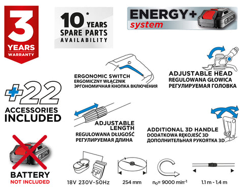 GRAPHITE 58G030 Akkus fűkasza, fűszegélynyíró Energy+, műanyag késes, 18V, 254mm, akku nélkül!!!