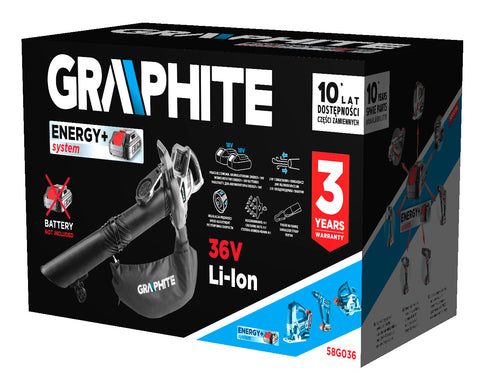 GRAPHITE 58G036 Akkus lombszívó Energy+ 36V(2x18V) Li-lon, 2 in 1, zsák 35L, akku nélkül!!!