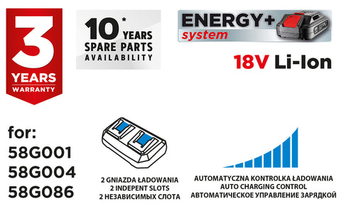 GRAPHITE 58G085 Dupla akkumulátortöltő Energy+ egyakkus rendszerhez