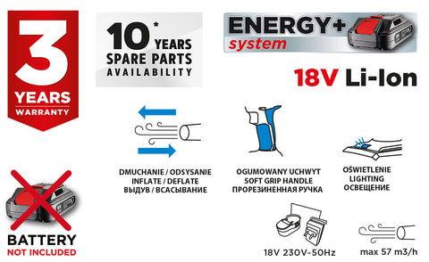 GRAPHITE 58G089 Akkus pumpa, fúvó-szívó Energy+ 18V, Li-Ion, akku nélkül!!!