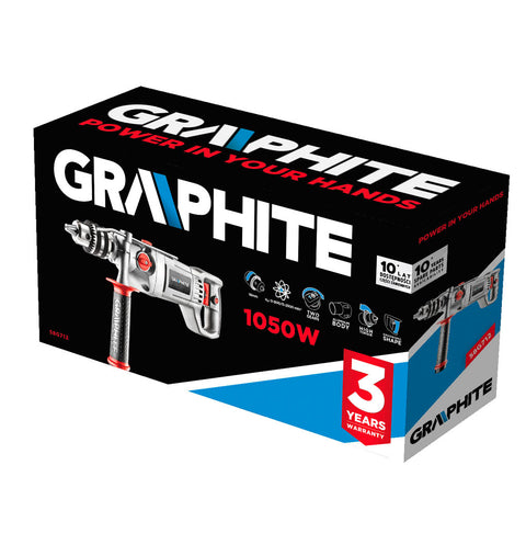 GRAPHITE 58G712 Ütvefúró 1050 W, 16mm-es fogas tokmány, Két fordulat/ütésszám tartomány
