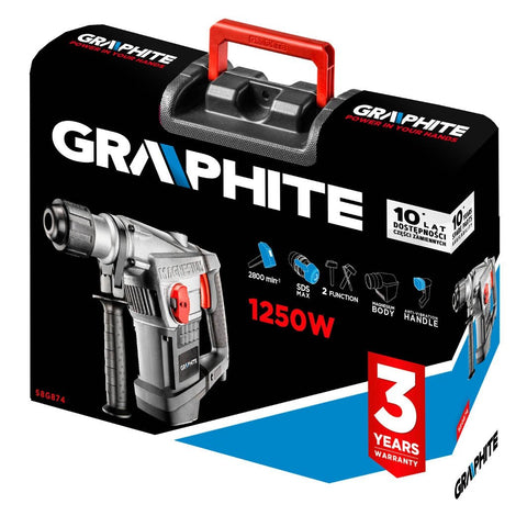 GRAPHITE 58G874 Fúrókalapács vésőfunkcióval, SDS MAX, 1250W, 10J, kofferben