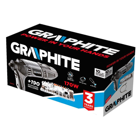 GRAPHITE 59G019 Mini fúró- és csiszológép 170W, fordulatszám kijelző, kofferben, 190db kiegészítő