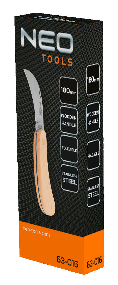 NEO TOOLS 63-016 Összecsukható hajlított pengés kés fa nyéllel