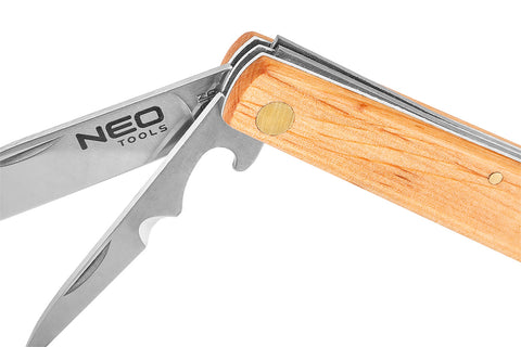 NEO TOOLS 63-017 Összecsukható dupla pengés kés fa nyéllel