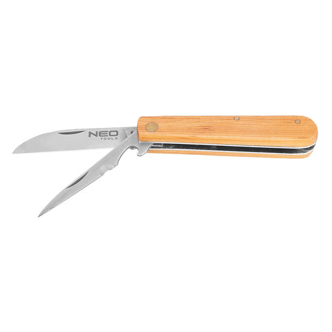 NEO TOOLS 63-017 Összecsukható dupla pengés kés fa nyéllel