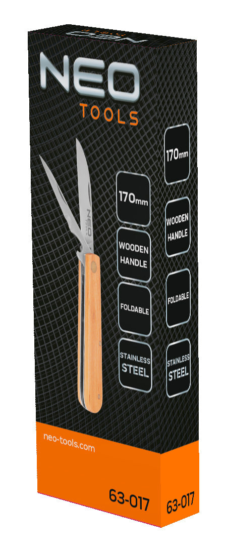 NEO TOOLS 63-017 Összecsukható dupla pengés kés fa nyéllel