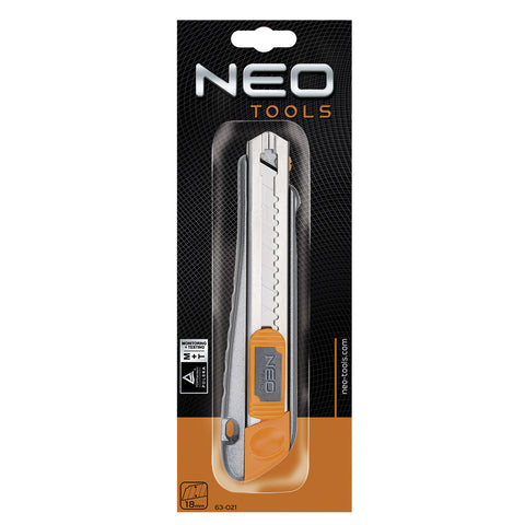 NEO TOOLS 63-021 Törhető pengés kés 18mm, fém vezetősín