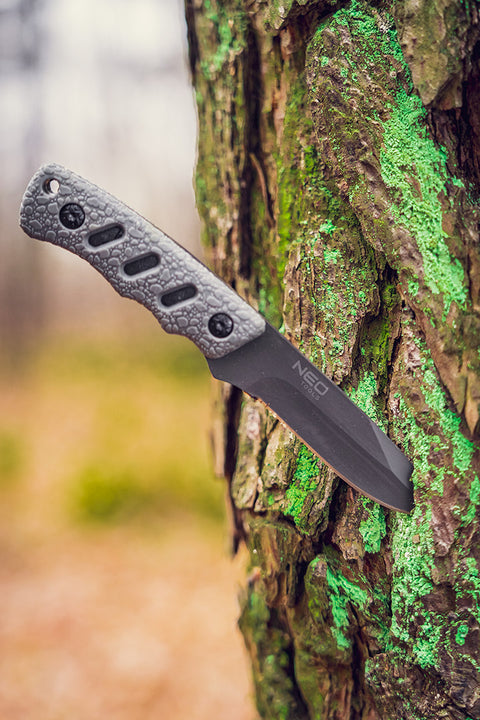 NEO TOOLS 63-106 Túlélőkés, full-tang, 16.5cm, rozsdamentes acél, gumírozott markolat, penge: 9.4cm