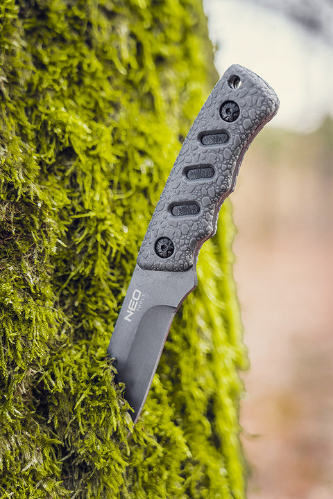 NEO TOOLS 63-106 Túlélőkés, full-tang, 16.5cm, rozsdamentes acél, gumírozott markolat, penge: 9.4cm