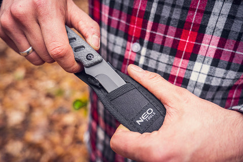 NEO TOOLS 63-106 Túlélőkés, full-tang, 16.5cm, rozsdamentes acél, gumírozott markolat, penge: 9.4cm