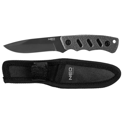 NEO TOOLS 63-106 Túlélőkés, full-tang, 16.5cm, rozsdamentes acél, gumírozott markolat, penge: 9.4cm