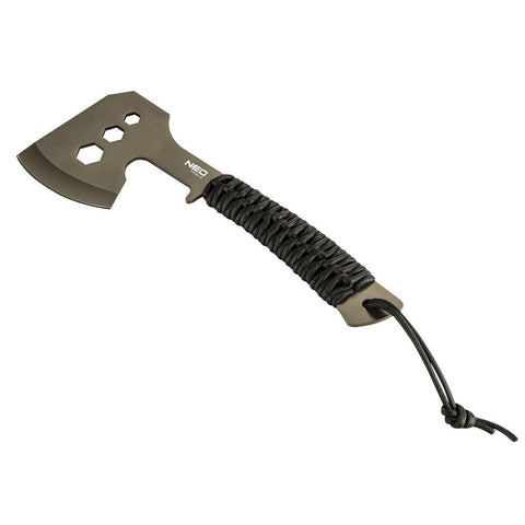 NEO TOOLS 63-118 Multifunkciós balta, rozsdamentes acél, teljes hossz 26cm, penge: 8cm, Paracord markolat, csavarkulcs funkció