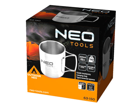 NEO TOOLS 63-150 Kemping bögre 320ml, duppla fal, behajtható fogantyú
