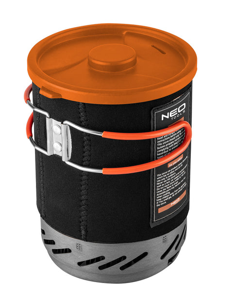 NEO TOOLS 63-151 Kemping főzőkészlet: alu edény, gázégő, műanyag tál, 3az1-ben