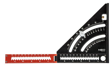NEO TOOLS 72-105 Talpas derékszög, alumínium, kiegészítő vonalzóval, 45 fokos szárral, mérőskálával, 185mm