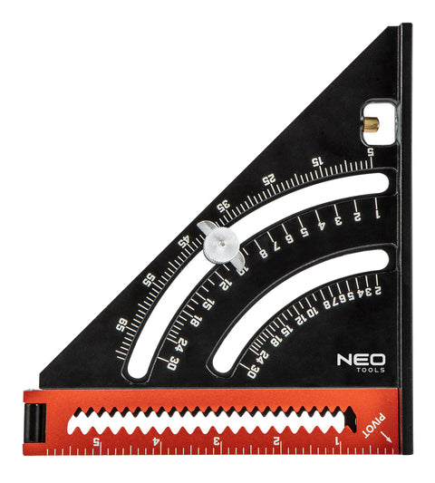 NEO TOOLS 72-105 Talpas derékszög, alumínium, kiegészítő vonalzóval, 45 fokos szárral, mérőskálával, 185mm