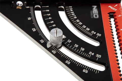 NEO TOOLS 72-105 Talpas derékszög, alumínium, kiegészítő vonalzóval, 45 fokos szárral, mérőskálával, 185mm