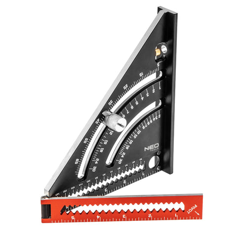 NEO TOOLS 72-105 Talpas derékszög, alumínium, kiegészítő vonalzóval, 45 fokos szárral, mérőskálával, 185mm
