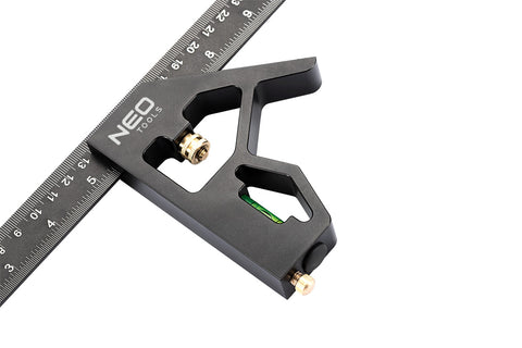 NEO TOOLS 72-127 Profi szögmérő, derékszög és vonalzó, festett-alu 30cm