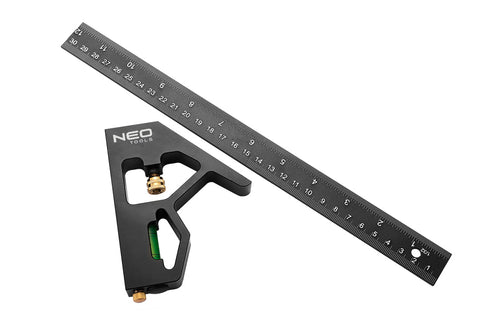 NEO TOOLS 72-127 Profi szögmérő, derékszög és vonalzó, festett-alu 30cm