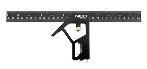 NEO TOOLS 72-127 Profi szögmérő, derékszög és vonalzó, festett-alu 30cm