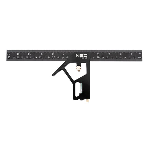 NEO TOOLS 72-127 Profi szögmérő, derékszög és vonalzó, festett-alu 30cm