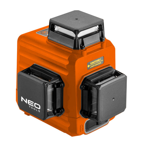 NEO TOOLS 75-104 Lézeres szintező, 3D önbeálló keresztvonallézer, 3x360 fokos, 15m, mágneses tartó, céltábla, koffer, piros