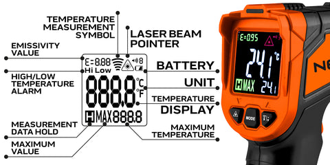 NEO TOOLS 75-276 Infra hőmérő, 50-880 C, folyadék, levegő, test