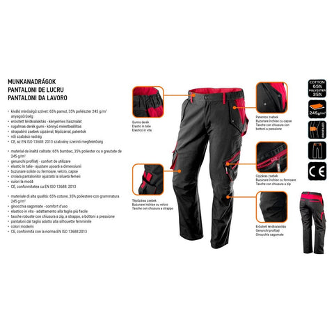 NEO TOOLS 80-220-XXL Női munkanadrág, 65% pamut, 35% polyester, 245 g/m2, XXL