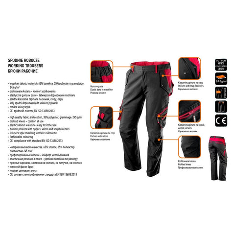 NEO TOOLS 80-220-XXL Női munkanadrág, 65% pamut, 35% polyester, 245 g/m2, XXL