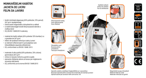 NEO TOOLS 81-110-XXL Munkadzseki, HD, fehér, XXL/58