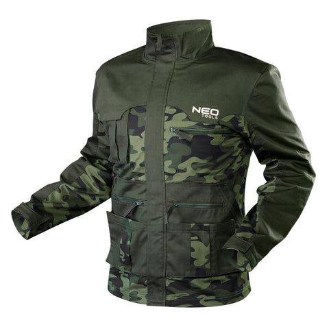 NEO TOOLS 81-211-L Munkadzseki terepmintás, CAMO, 60% pamut, 40% polyester, 255 g/m2, több méretben