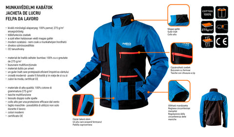 NEO TOOLS 81-215-XXL Munkadzseki HD+, 100% pamut, 275 g/m6, XXL