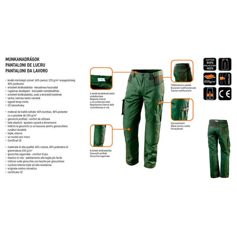 NEO TOOLS 81-222-XXXL Munkanadrág olíva, CAMO, 60% pamut, 40% polyester, 255 g/m2, XXXL