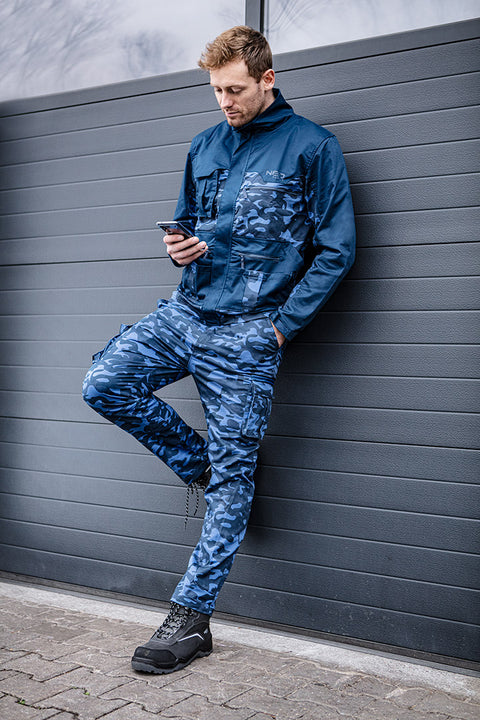 NEO TOOLS 81-223-XS Munkanadrág tengerészkék terepmintás, Camo, Navy, 60% pamut + 40% poliészter, XS