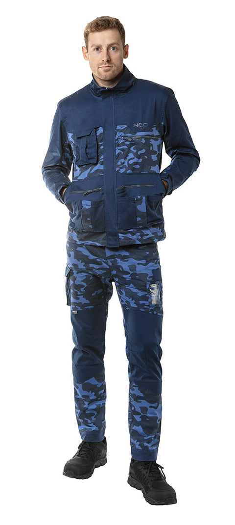 NEO TOOLS 81-223-XS Munkanadrág tengerészkék terepmintás, Camo, Navy, 60% pamut + 40% poliészter, XS