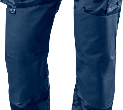 NEO TOOLS 81-223-XS Munkanadrág tengerészkék terepmintás, Camo, Navy, 60% pamut + 40% poliészter, XS