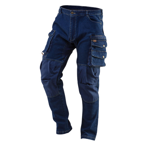 NEO TOOLS 81-228-L Munkanadrág, farmer, DENIM, 98% pamut, térdvédő betét zsebbel, gombos oldalzsebekkel, 255 g/m2, több méretben