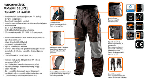 NEO TOOLS 81-230-XXL Munkanadrág, HD, XXL/58 65% poliészter, 35% pamut, 267g/m2, térdprotektor zseb, térd alatt lezippzározha, XXL
