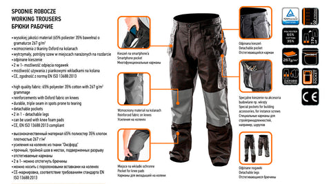 Munkanadrág, L/52 65% Polieszter, 35% pamut, 267g/m2, térdprotektor zseb, térd alatt lezippzározható NEO