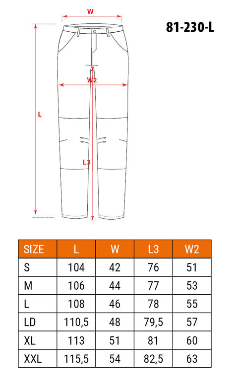 Munkanadrág, L/52 65% polyester, 35% pamut, 267g/m2, térdprotektor zseb, lezippzározható szár, HD