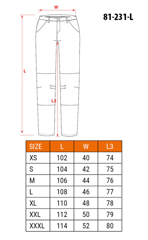 Munkanadrág PREMIUM, 90% poliamide,10% elastane,170 g/m2, 4 irányban nyúlik, L