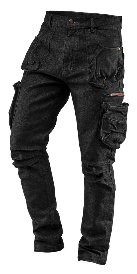 NEO TOOLS 81-233-L Munkanadrág, farmer, DENIM, fekete, cipzáros oldalzsebekkel, 98% pamut, 410 g/m2, több méretben