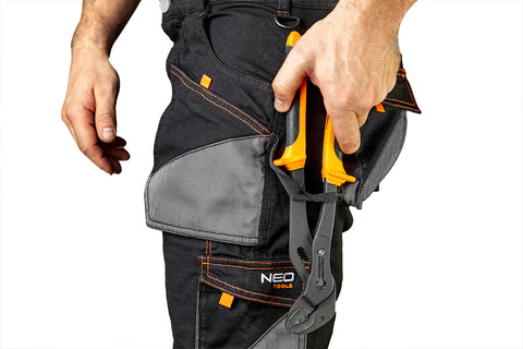 NEO TOOLS 81-238-XS Munkanadrág, HD, karcsúsított(slim fit), 60% pamut, 37% polyester, 3% elastane, 285 g/m2, övvel, XS